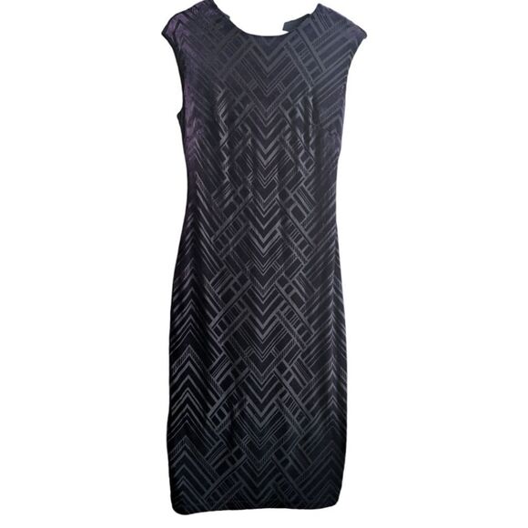 Vince Camuto Burnout Velvet Art Deco Deep Purple Sheath Midi Dress Size 10 - Picture 10 of 11